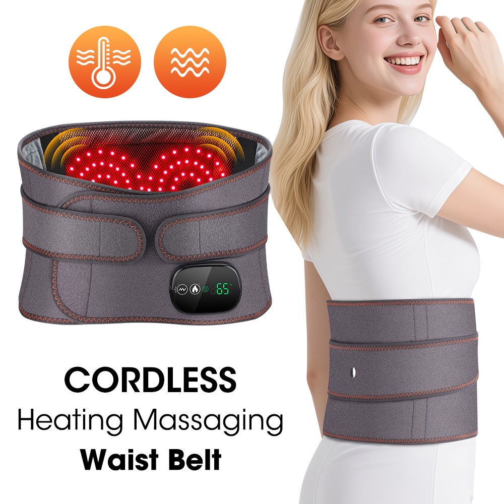 Electric Heating Pad Vibration Massager Cordless Belt Waist Lumbar Pain Relief