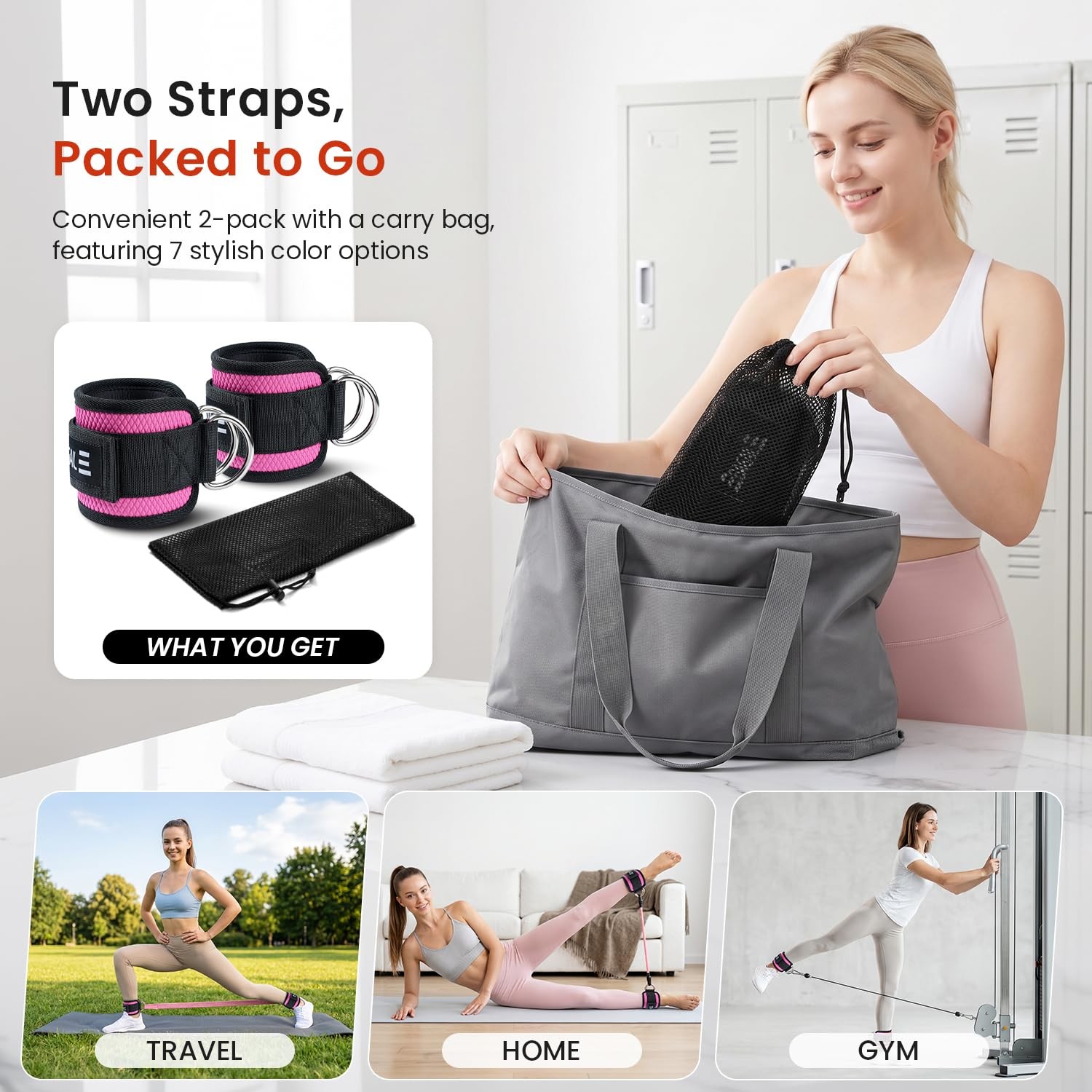 BAGAIL Ankle Straps for Cable Machines (2 Pack), Double D-Ring Ankle Cuffs wi…