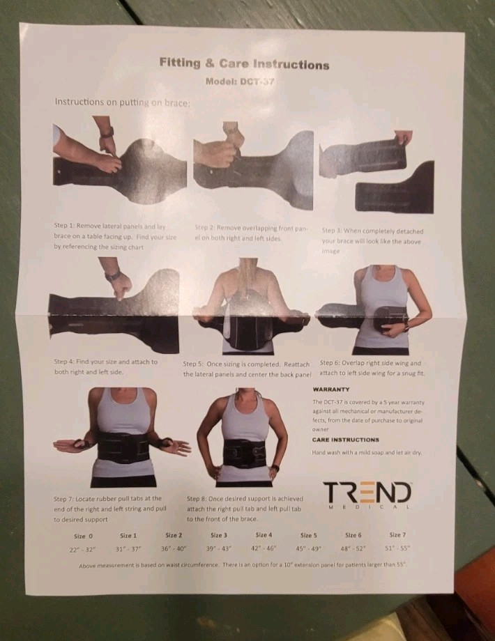 Trend Medical Trend Pro LSO Back Brace Universal Black DCT-37 Adjustable Mesh