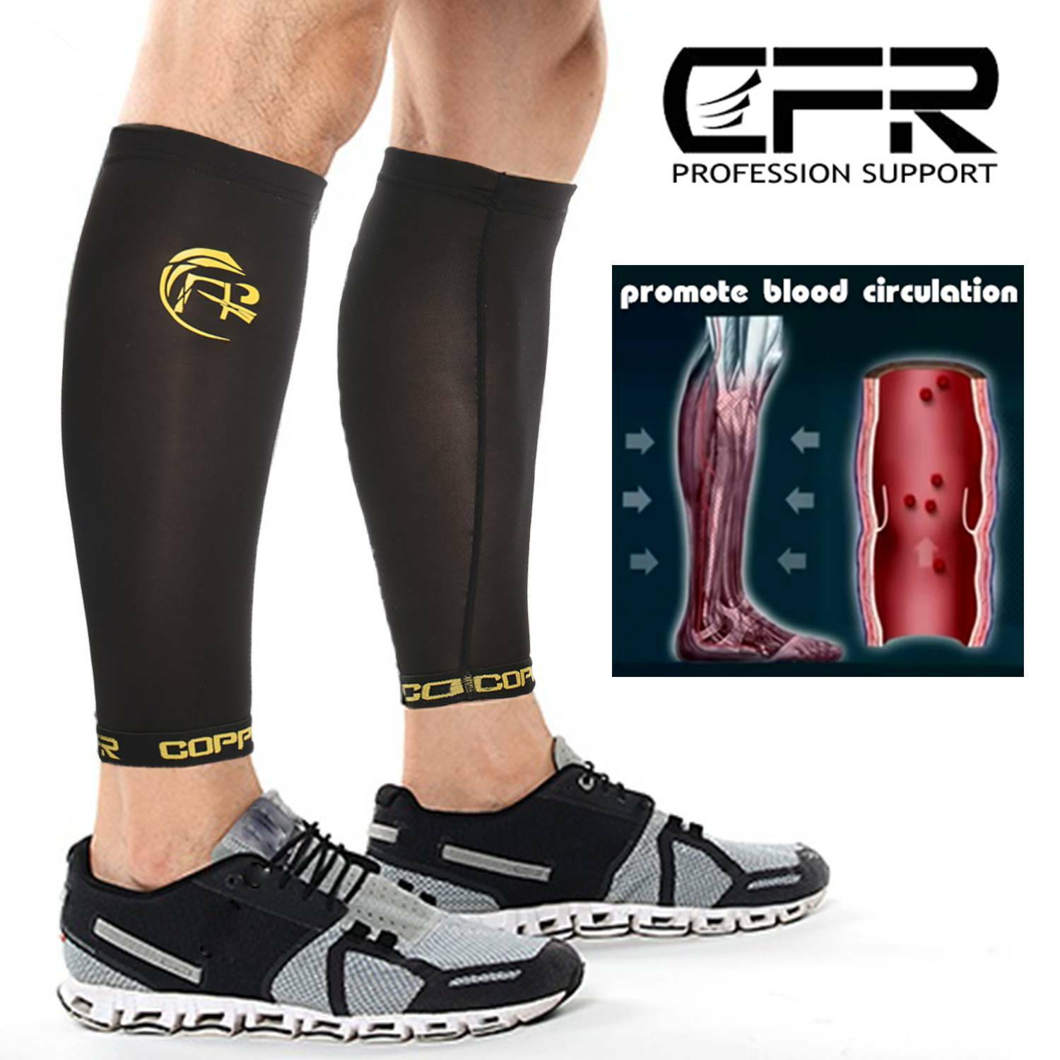 Copper Compression Recovery Calf Sleeves – Sports Shin Splint Leg Sore Muscles L