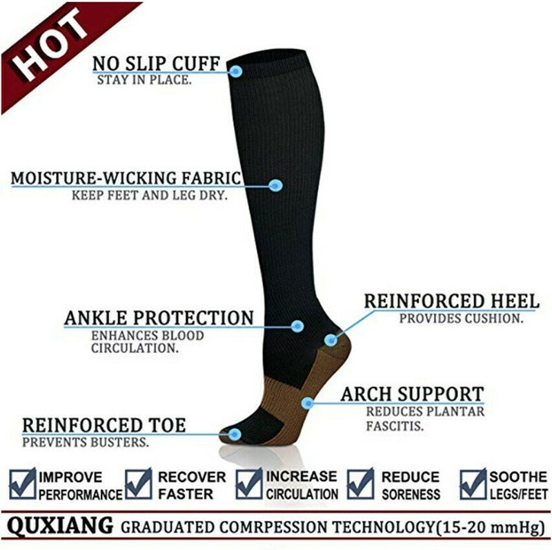 2Pairs XL Compression Sock Support Circulation Relief Varicose Veins Feet Relief