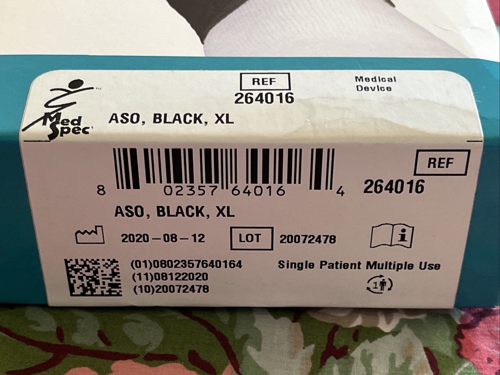 Med Spec ASO Ankle Stabilizer Brace Black XL X-Large New in Box