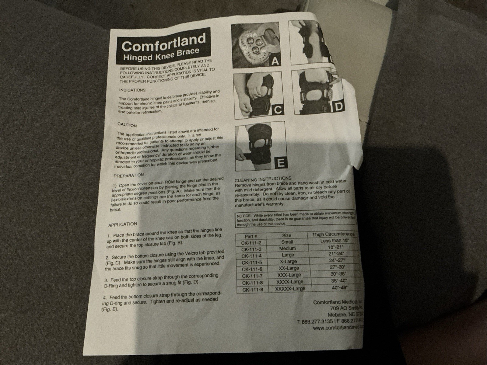New ComfortlandCK-111-5 Hinged Knee Brace XLarge Adjustable Black Stabilization