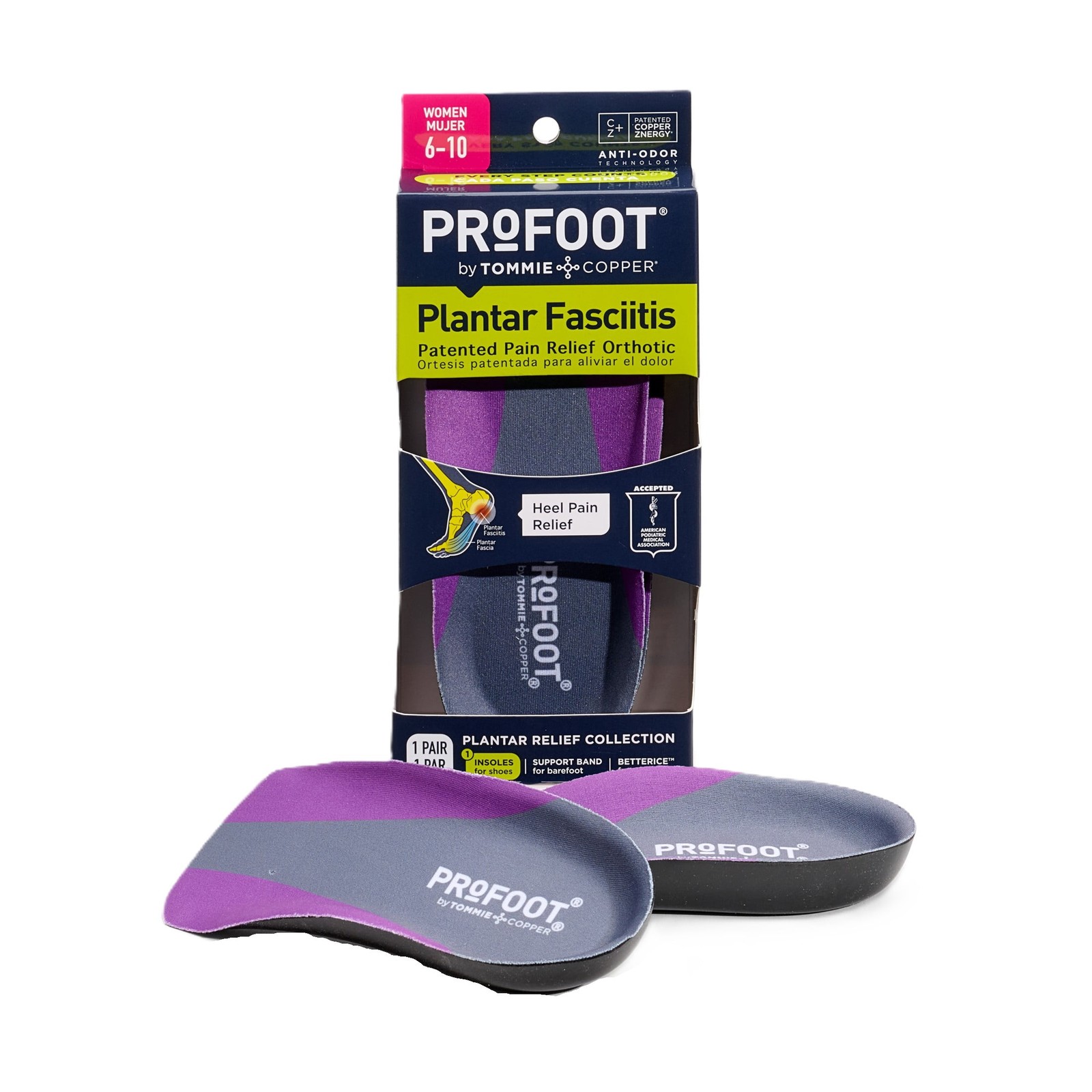 (3 pack) Plantar Fasciitis Orthotic Insoles, Womens 6-11, 1 Pair