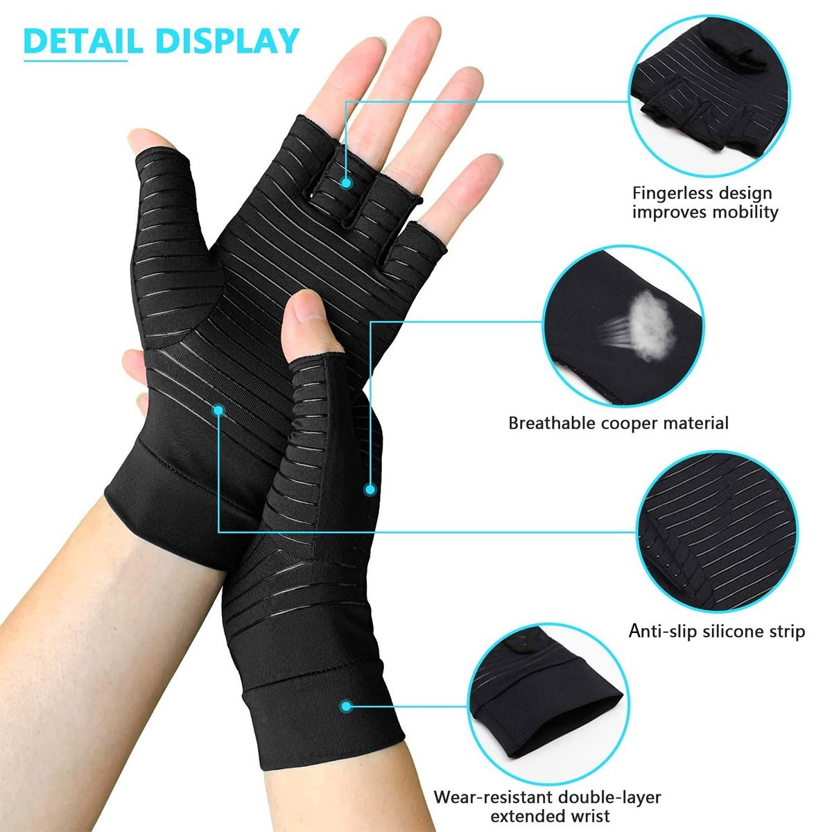 Copper Fiber Compression Gloves for Arthritis RSI Joint for Workout & Daily Use