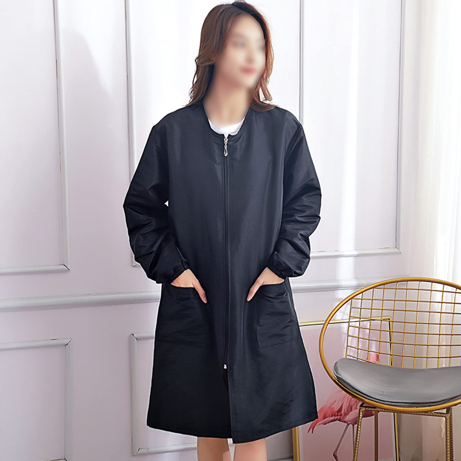 Exttlliy Polyester Fabric Salon Smock Professional Large (Pack of 1), Black