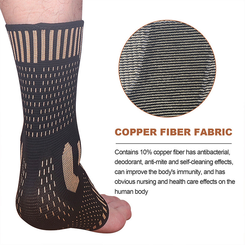 Copper Ankle Support Brace Compression Sleeve Socks Foot Fasciitis Pain Relief