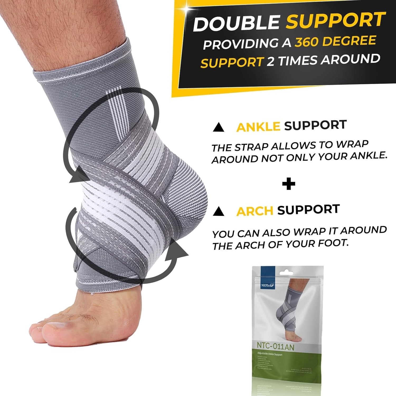 Adjustable Ankle Support Brace Gray, Size M, 1 Unit