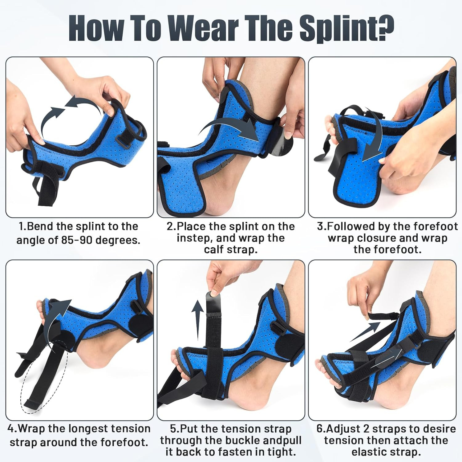 Plantar Fasciitis Night Splint with Massage Ball, Adjustable Brace Dorsal Night