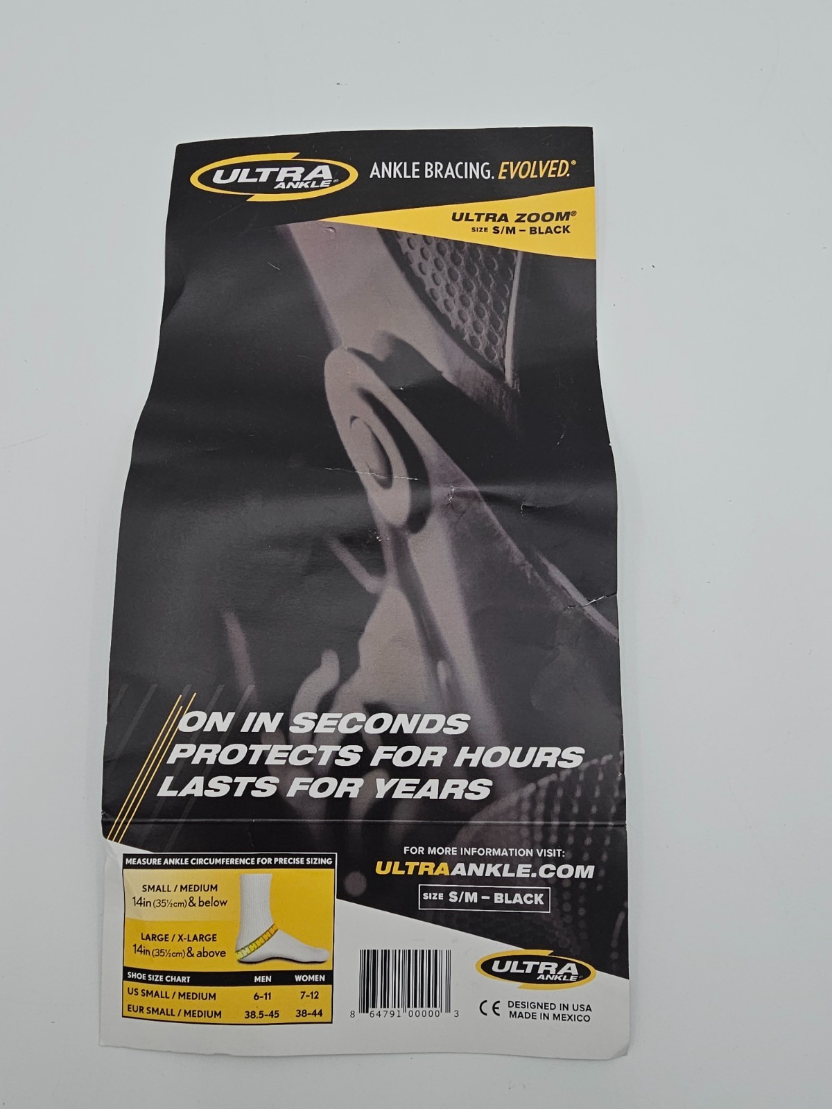 Lot of 2 Ultra Zoom Ankle Brace, Fits Either Ankle, S/M Black