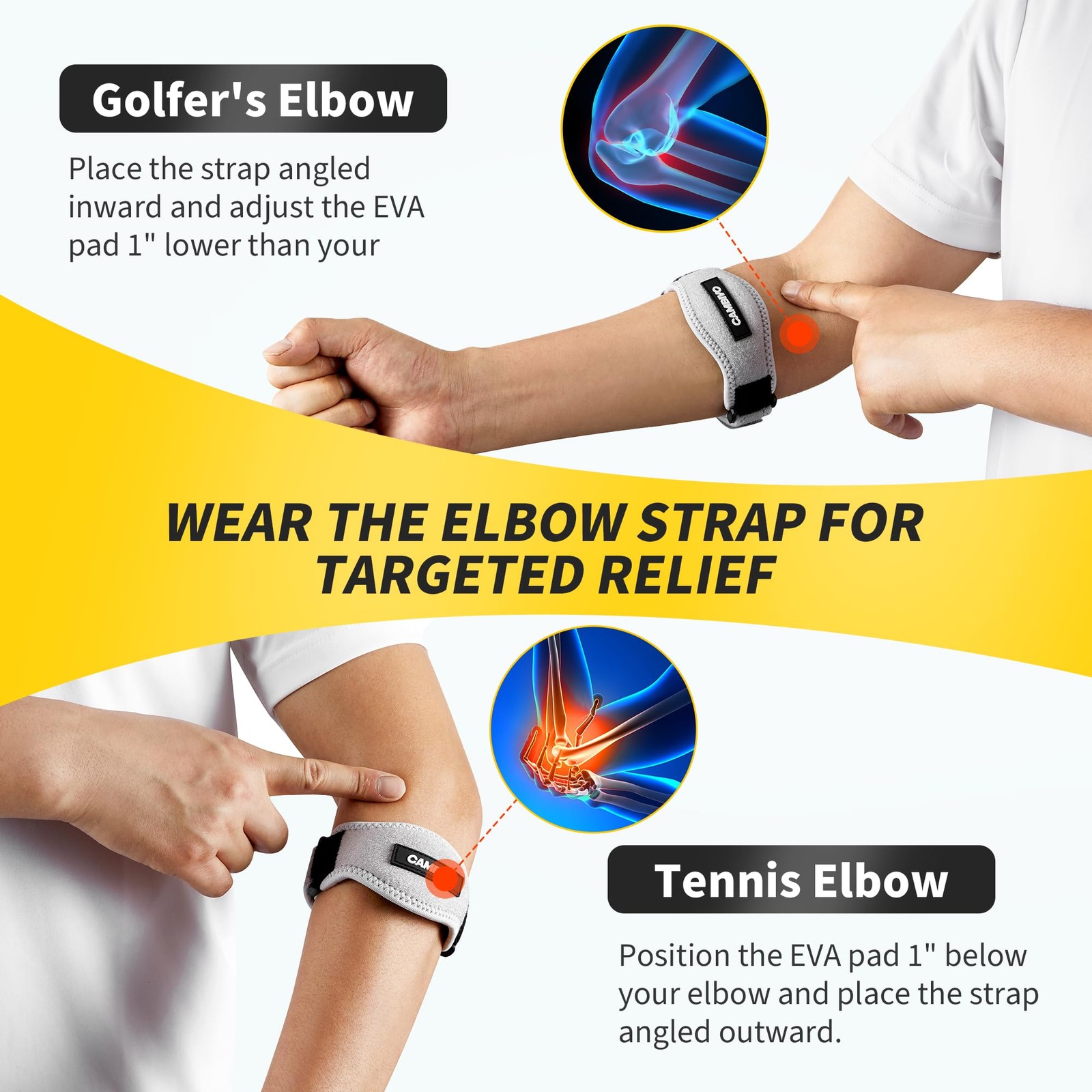 CAMBIVO 2 Pack Tennis Elbow Brace for Men & 2 Count (Pack of 1), Light Gray