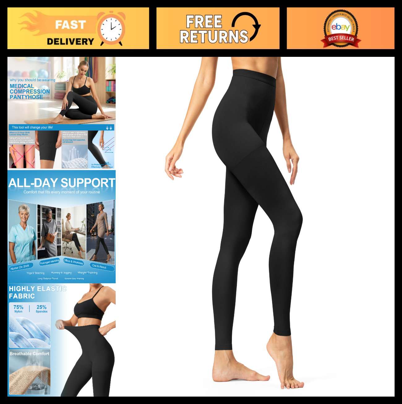 20-30 mmHg Medical Compression Pantyhose for Men & Women – Footless Support Stoc