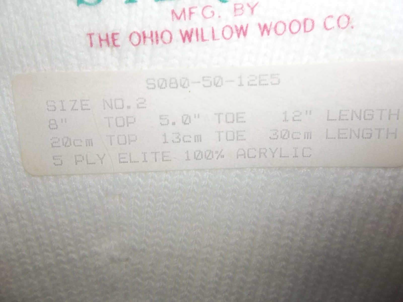 New Sterling Ohio Willow Wood Co Elite Prosthetic Sock 5 Ply Size 2 100% Acrylic