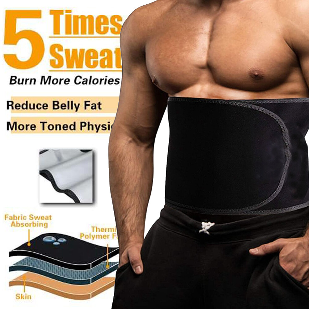 Men Sweat Belt Waist Trainer Body Shaper Tummy Control Cincher Training Girdle