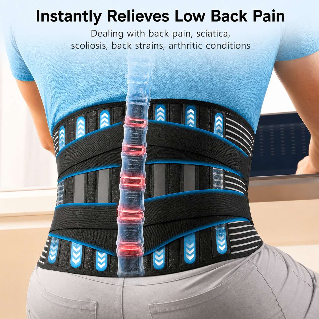 Adjustable Lower Back Brace Lumbar Support Waist Belt For Men Women Pain Relief