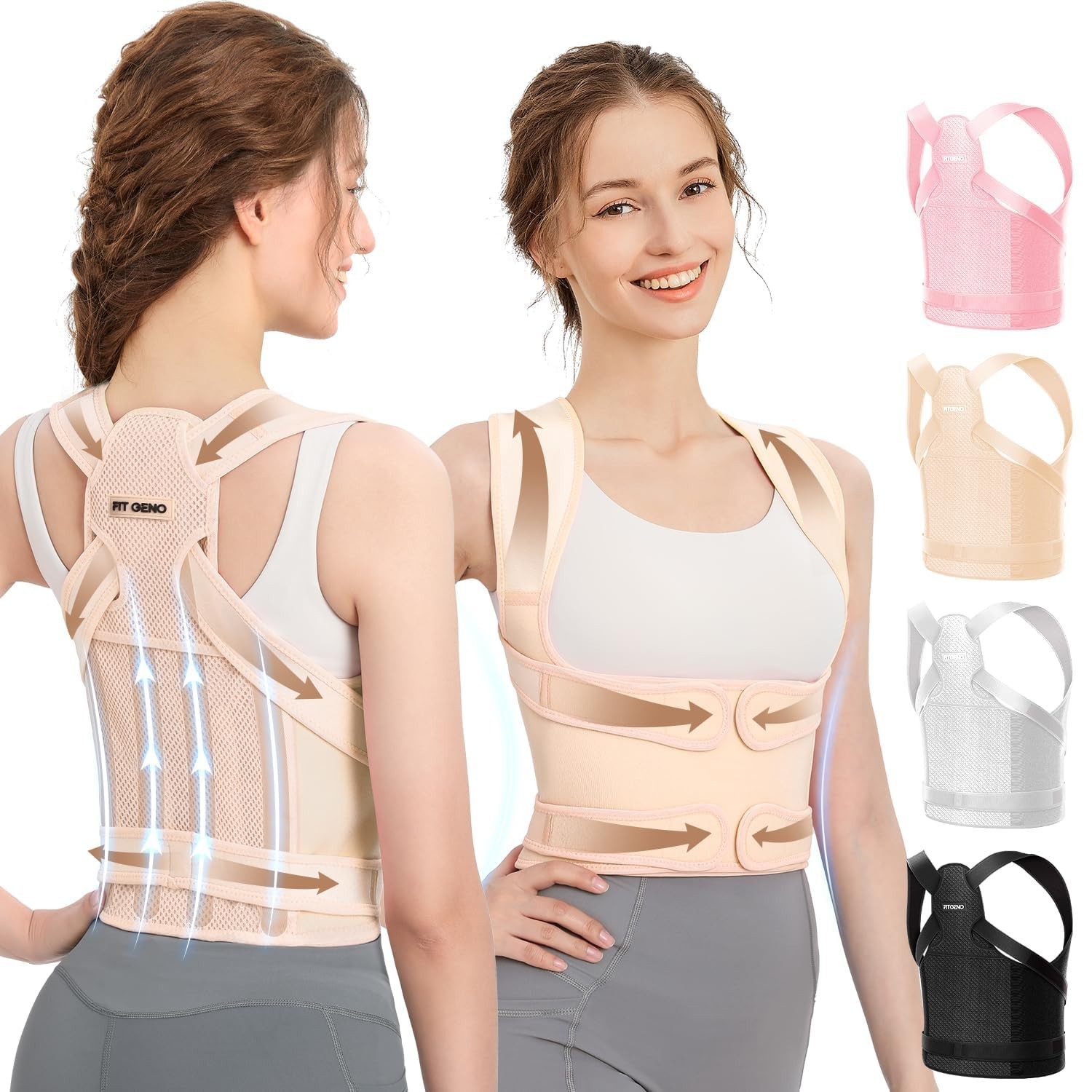 Fit Geno, Back Brace Posture Corrector, Beige, Large