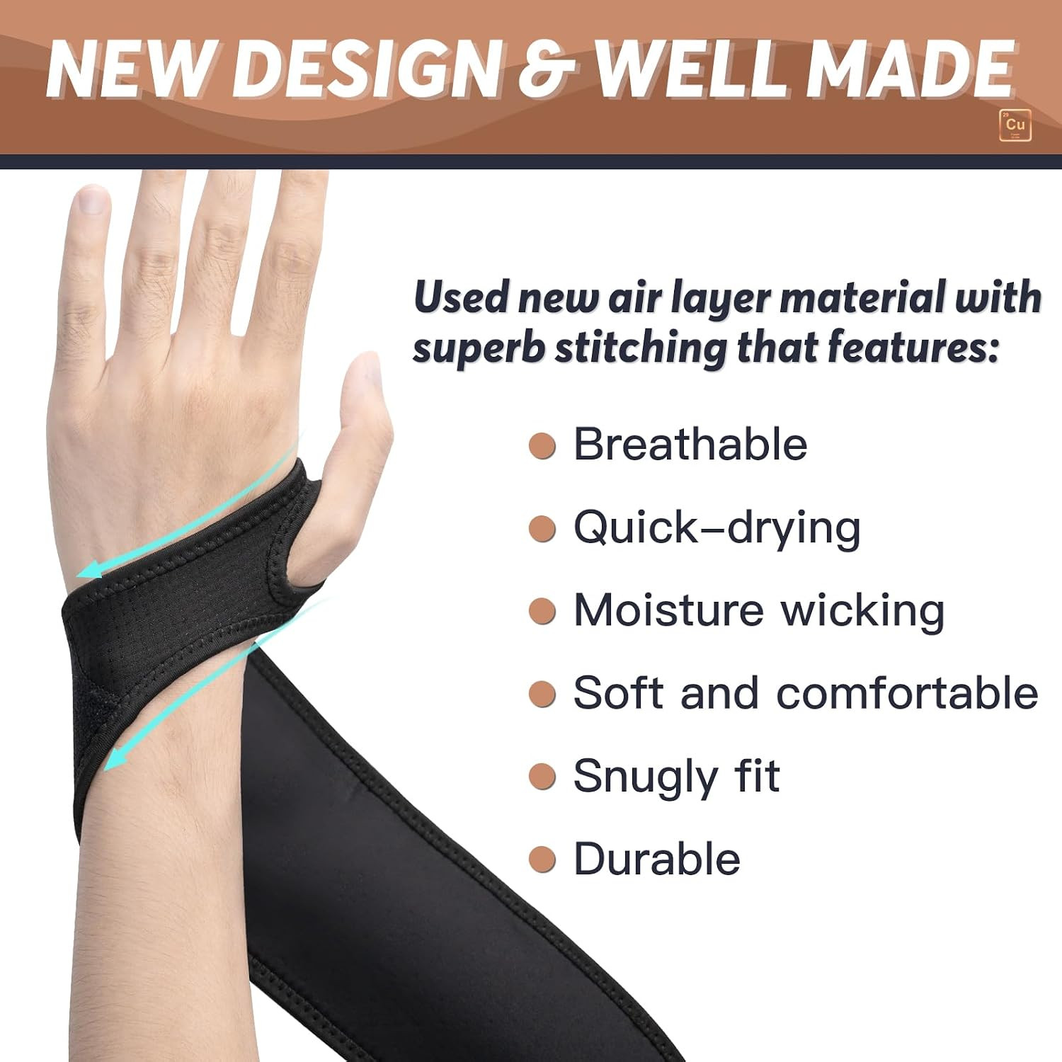 Copper Carpal Tunnel Wrist Brace, 2 Pack Wrist Support Wraps for Men Women, Adju