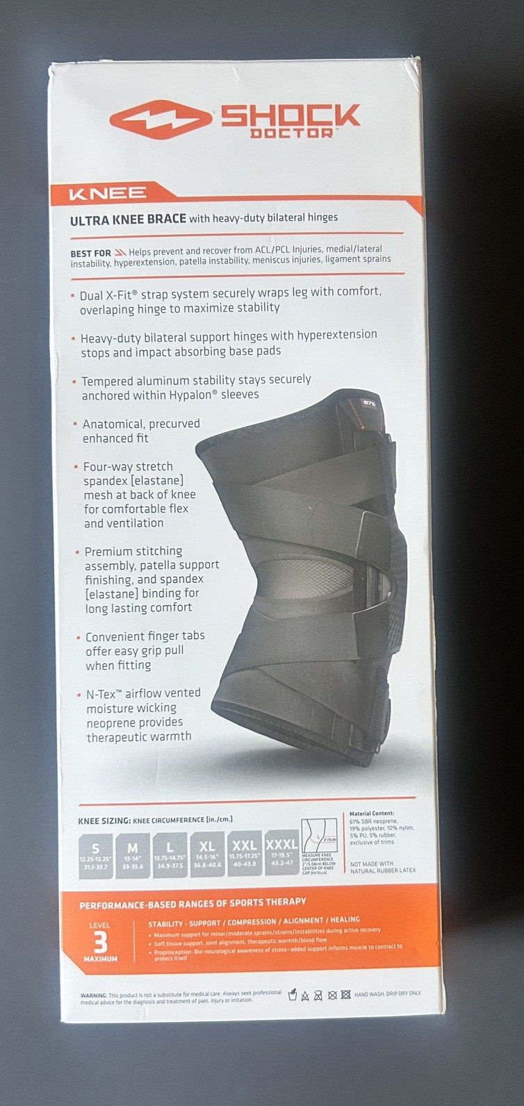 SHOCK DOCTOR Ultra Knee Support with Bilateral Hinges Level 3 – Max Protection L