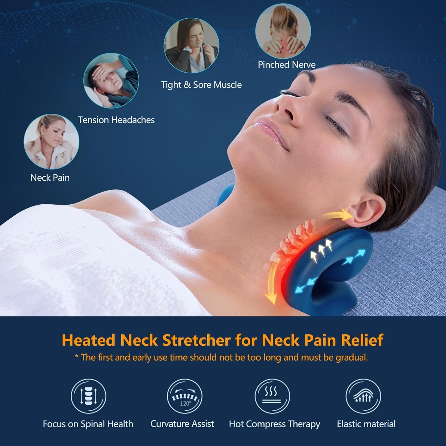 Neck Stretcher for Neck Pain Relief, Heated Cervical Traction Device Pillow w…