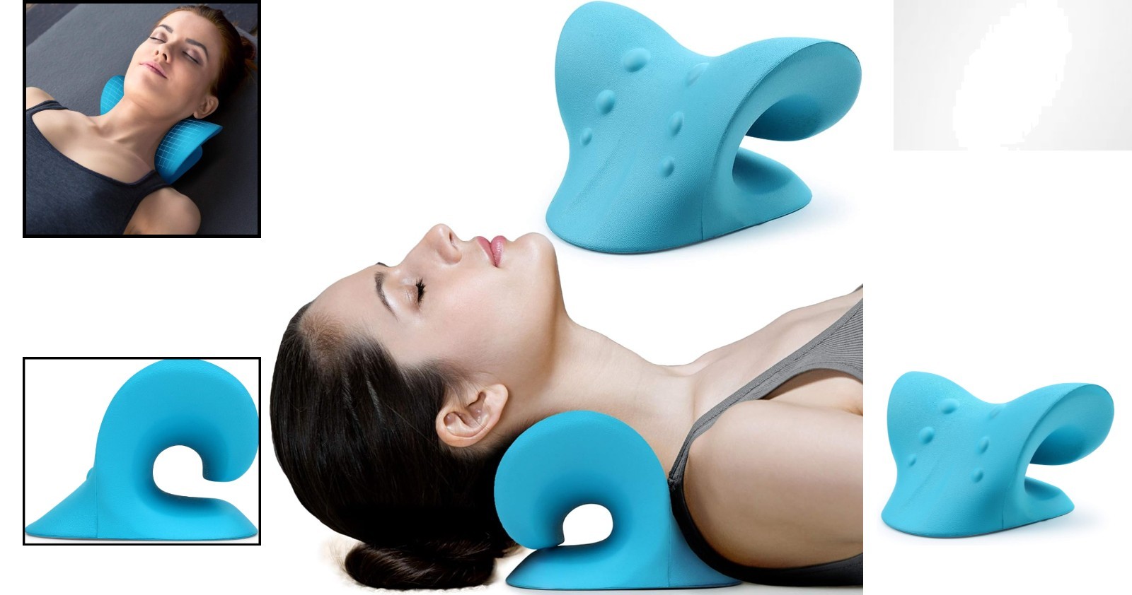 Memory Foam Cervical Traction Device for Neck Relief and Spine Alignment, Blue