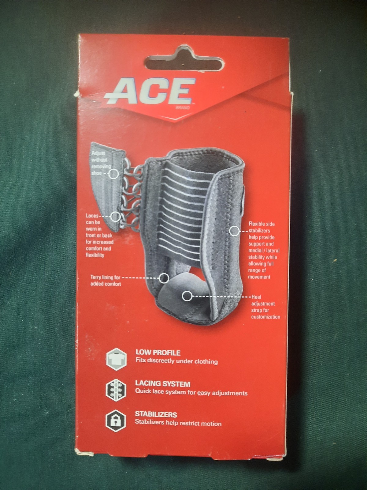 ACE Brand Adjustable Ankle Brace w/Side Stabilizers One Size Right or Left Ankle
