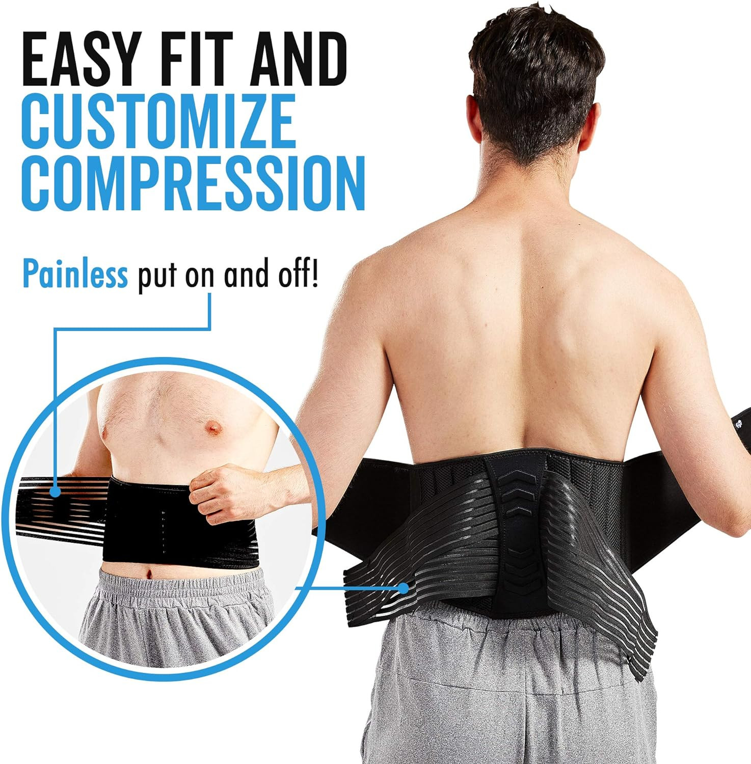 Lumbar Support Back Brace Belt for Men Women, Adjustable Dual-Strap (28-50 in)