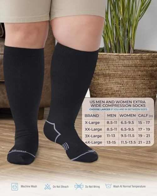 Plus Size Compression Socks Wide Calf – 3 Pairs, 20-30mmHg Extra Wide Calf