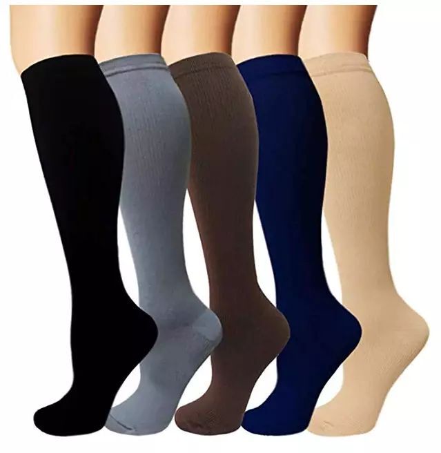 3x Compression Socks 15-20 Mmhg Black Diabetic Socks For Womens Knee High Socks+