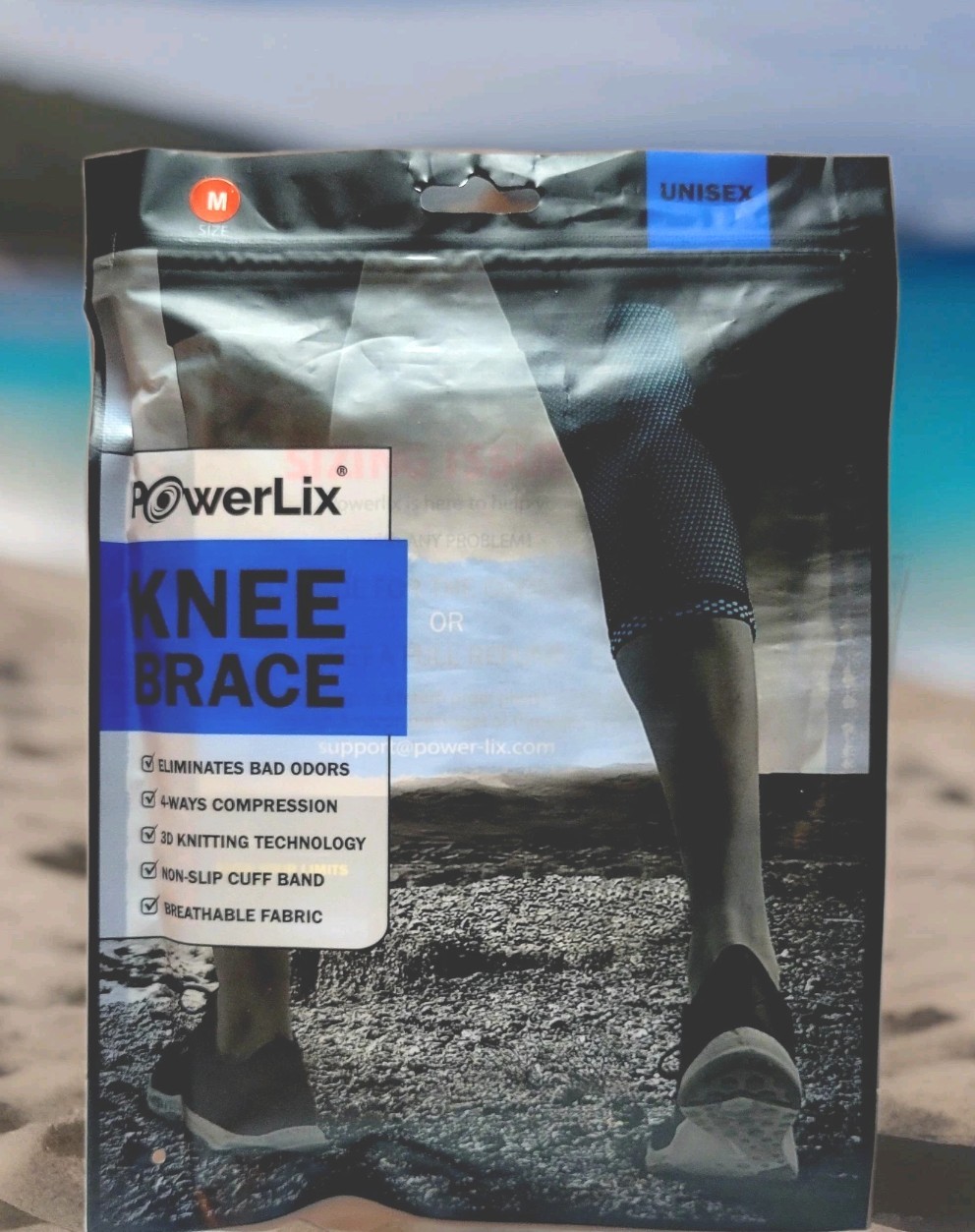 POWERLIX Knee Brace Compression Sleeve Black/Orange Men Women Unisex Medium