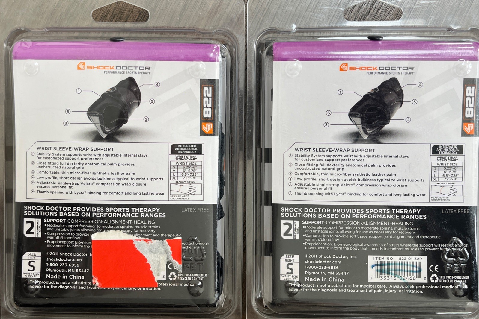 (2) Shock Doctor Adult Wrist Sleeve Wrap Support 822, LH & RH Size Small S