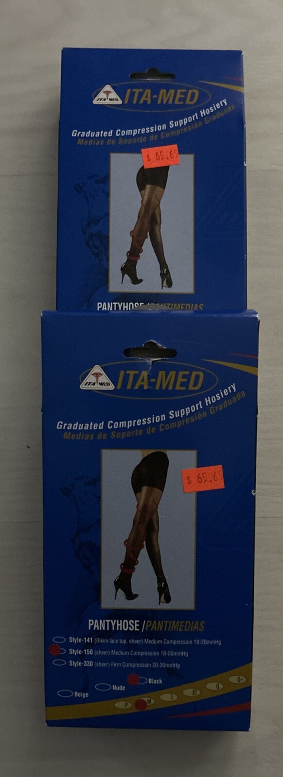 ITA-Med Compression Support Pantyhose Style 150 Sheer Beige, BLACK 18-20mmHg M.