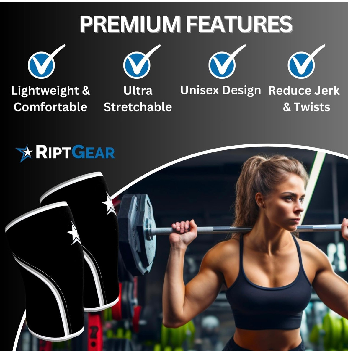 RiptGear 7mm Knee Sleeves (1 Pair)- Neoprene Compression Knee Brace for Men and