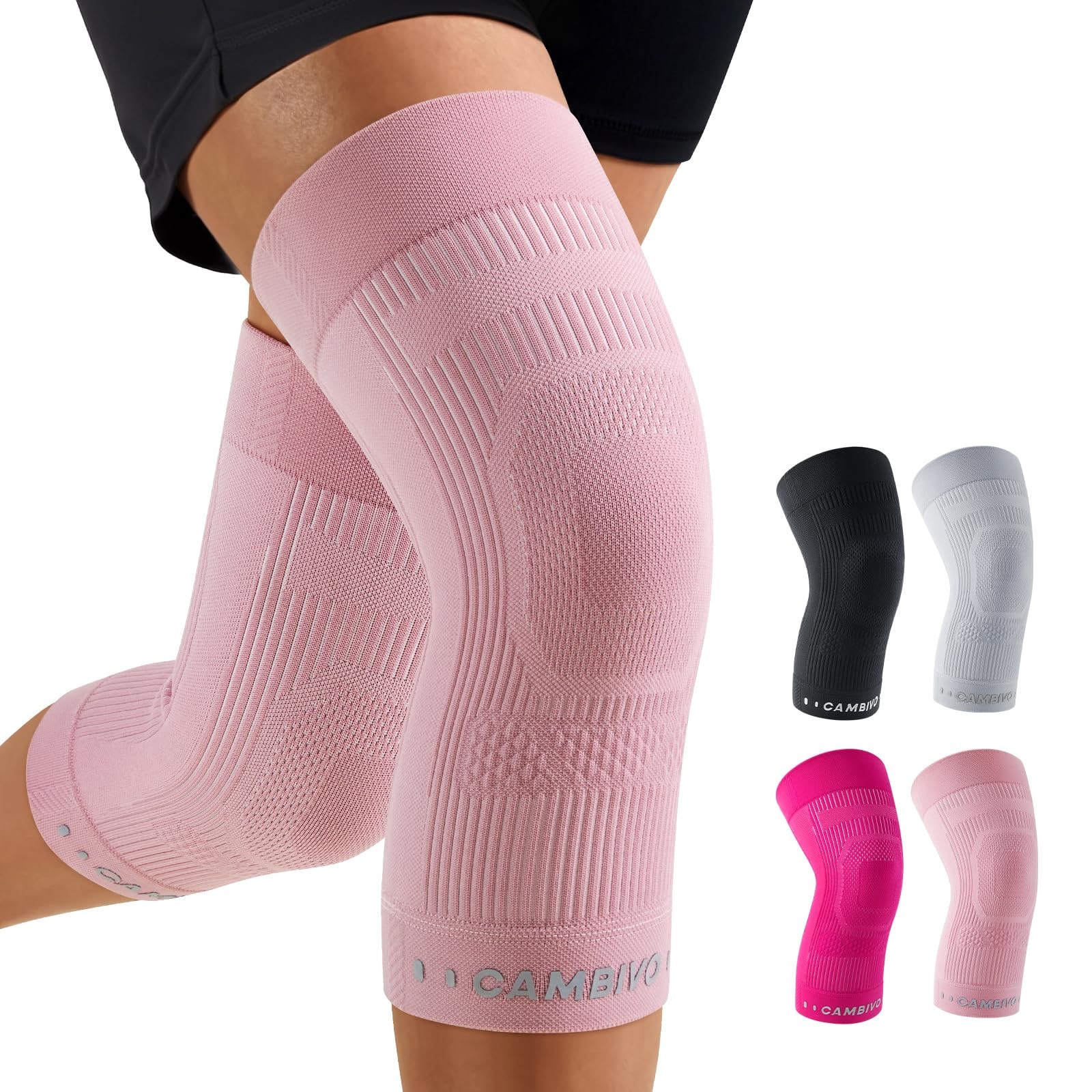 2 PCS Knee Compression Sleeve UltraThin Lightweight Light Pink Medium
