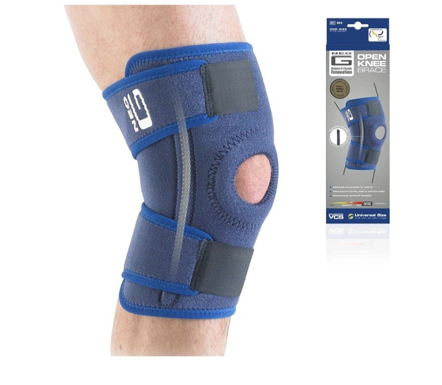 New Neo G Open Knee Brace Support Universal Size Adjustable Compression Open Box