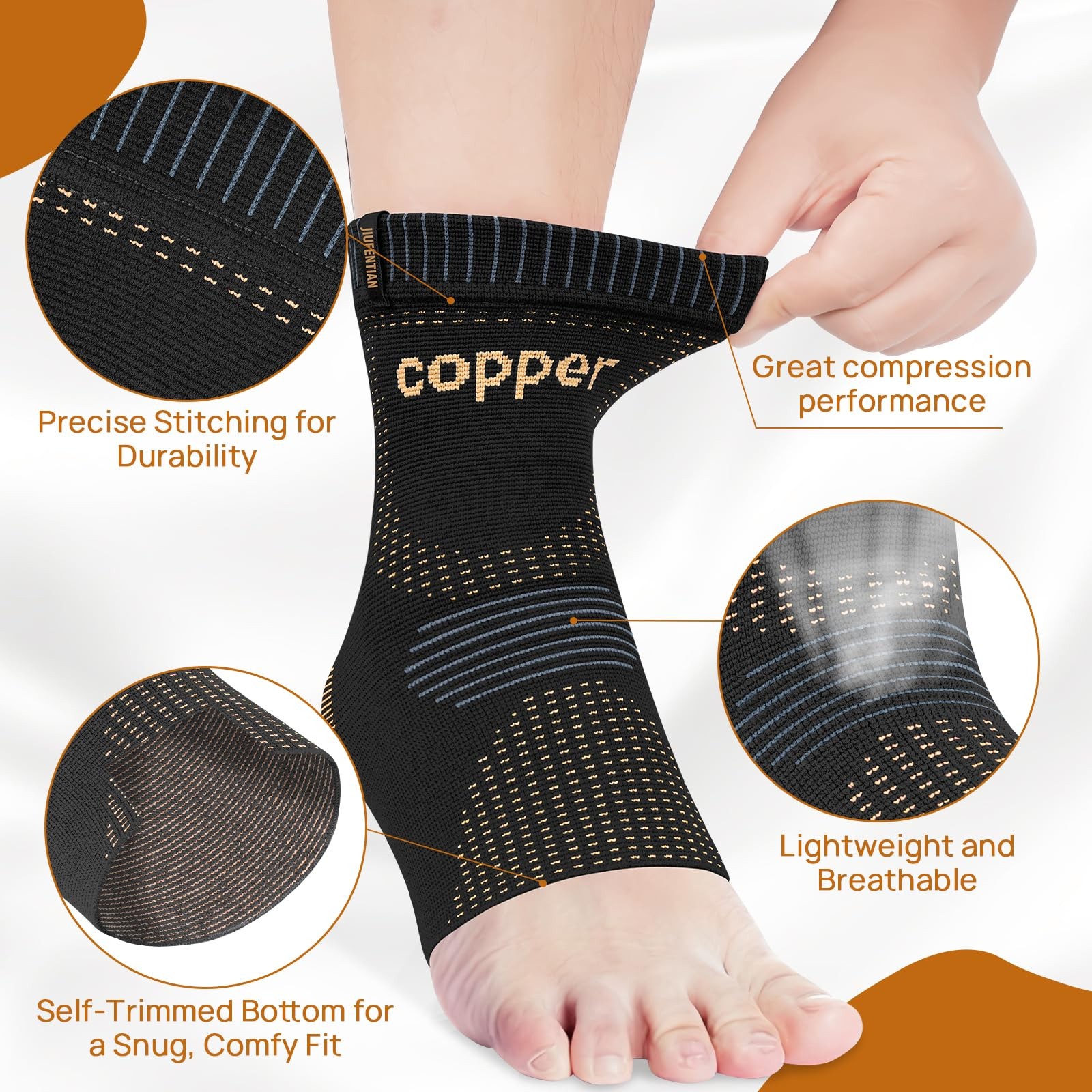 JIUFENTIAN Ultra-Breathable Copper Ankle Braces for Men and Large, Black