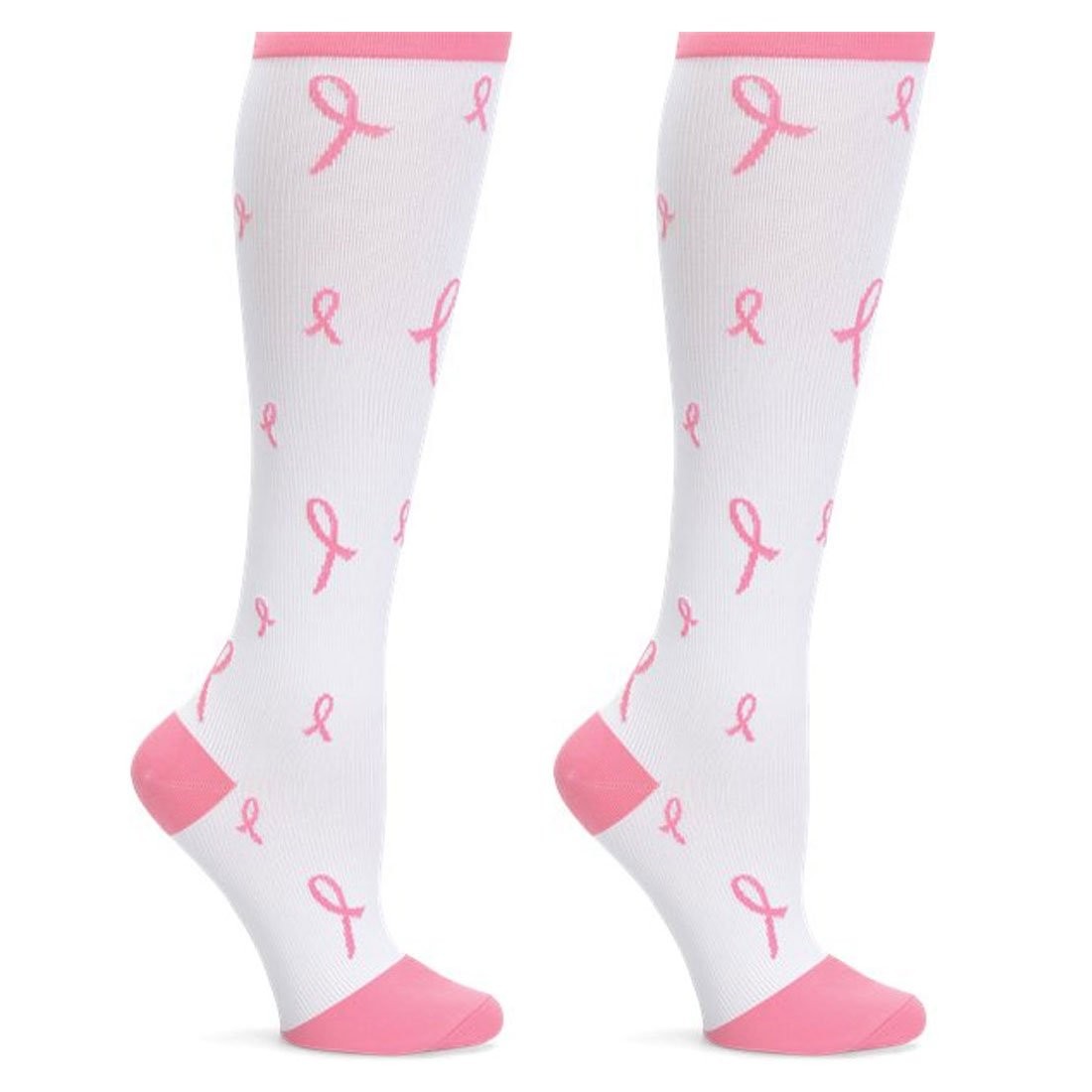 Nurse Mates 2-Pack Calf Socks One Size, Breast Cancer Awareness Pink Ribbons