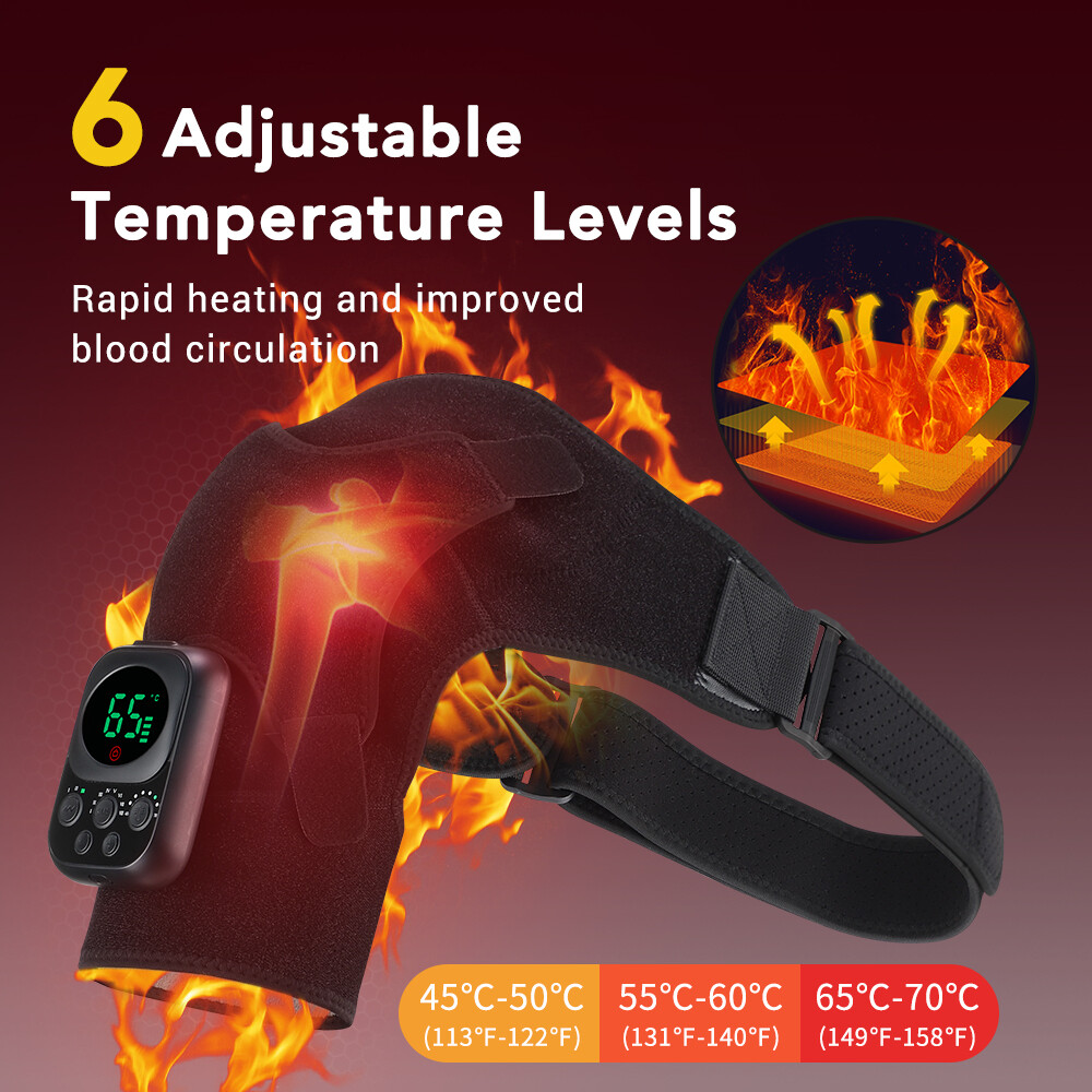 Electric Cordless Heated Shoulder Brace, Shoulder Heating Pad Wrap with Massage