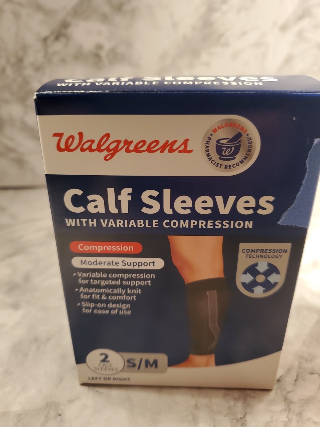 Walgreens Calf Sleeves Variable Compression S/M Moderate Support Left or Right