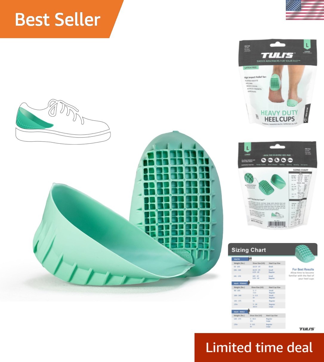 Comfortable & Flexible Heel Cups for Plantar Fasciitis – Fits Most Lace-Up Shoes