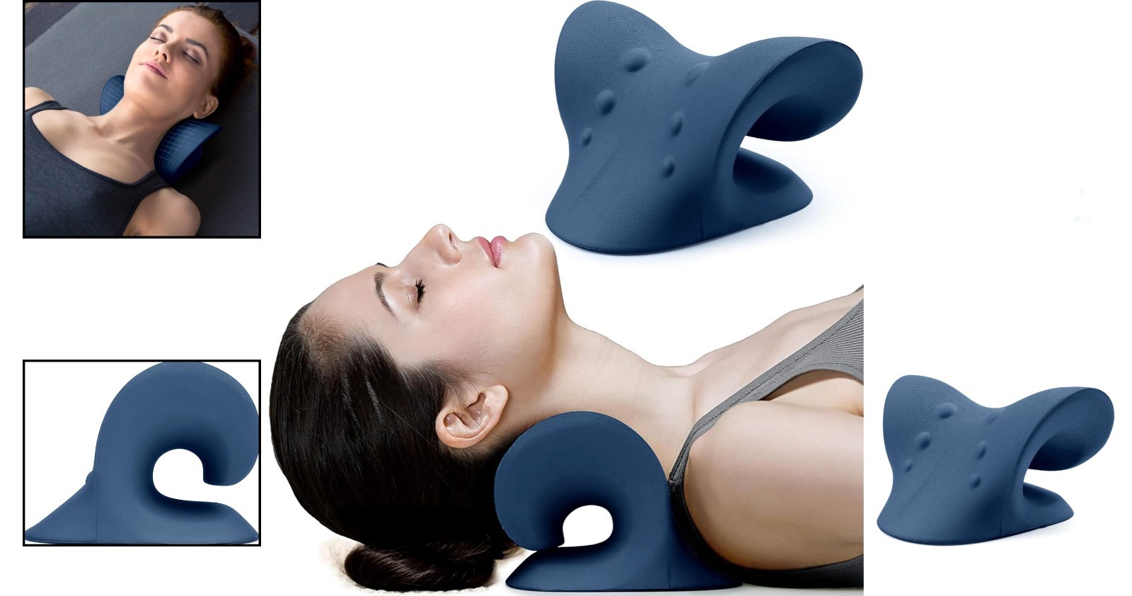 Memory Foam Neck Traction Device – Cervical Alignment Pillow in Dark Blue
