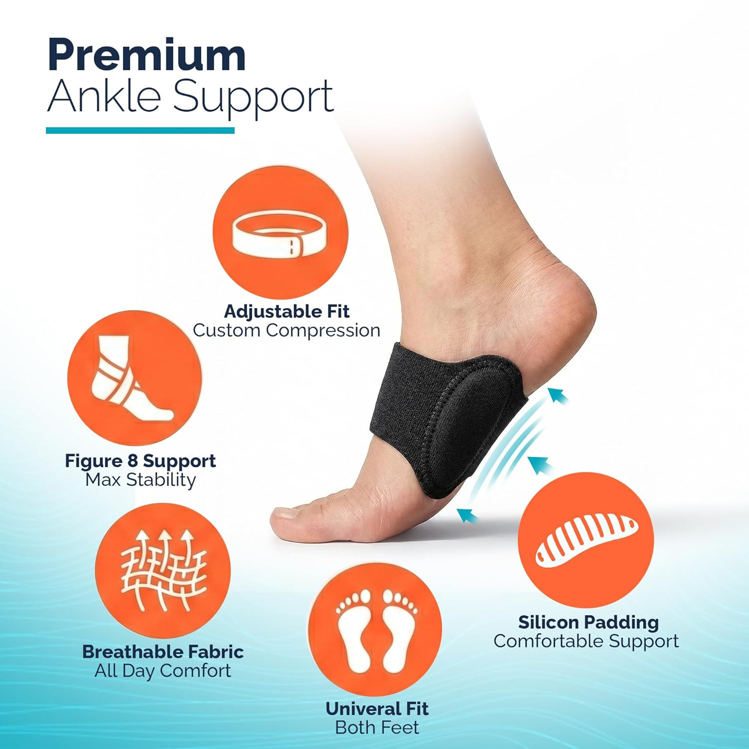 Foot Arch Support Braces for Women Men–Adjustable Compression Arch Support Bands