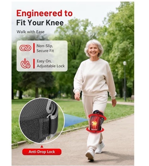 Red Light Therapy Knee Brace Heat & Massage Cordless Rechargeable Control