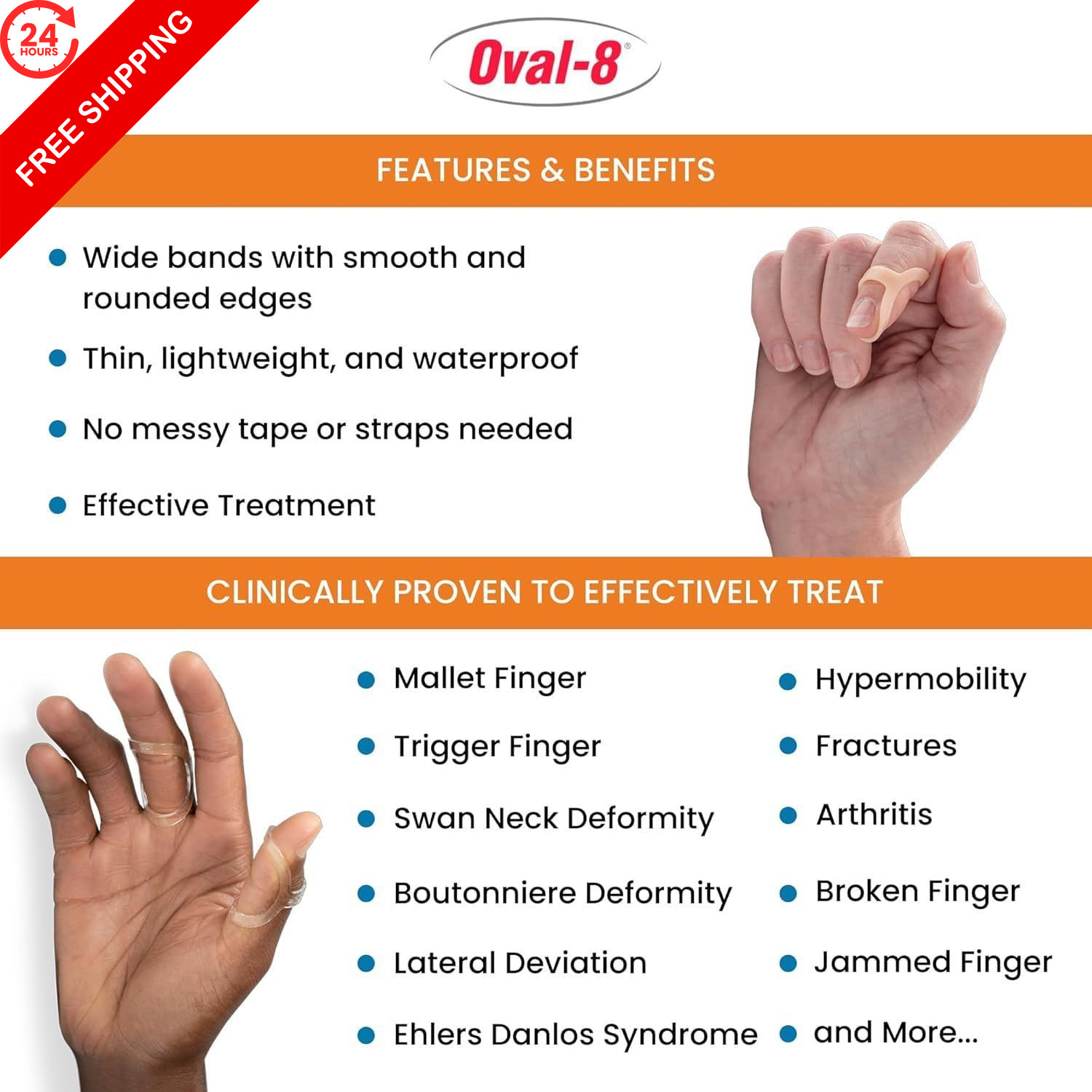 3-Point Products Oval-8 Finger Splints, Sizes 8, 9, 3 Piece Assortment, beige