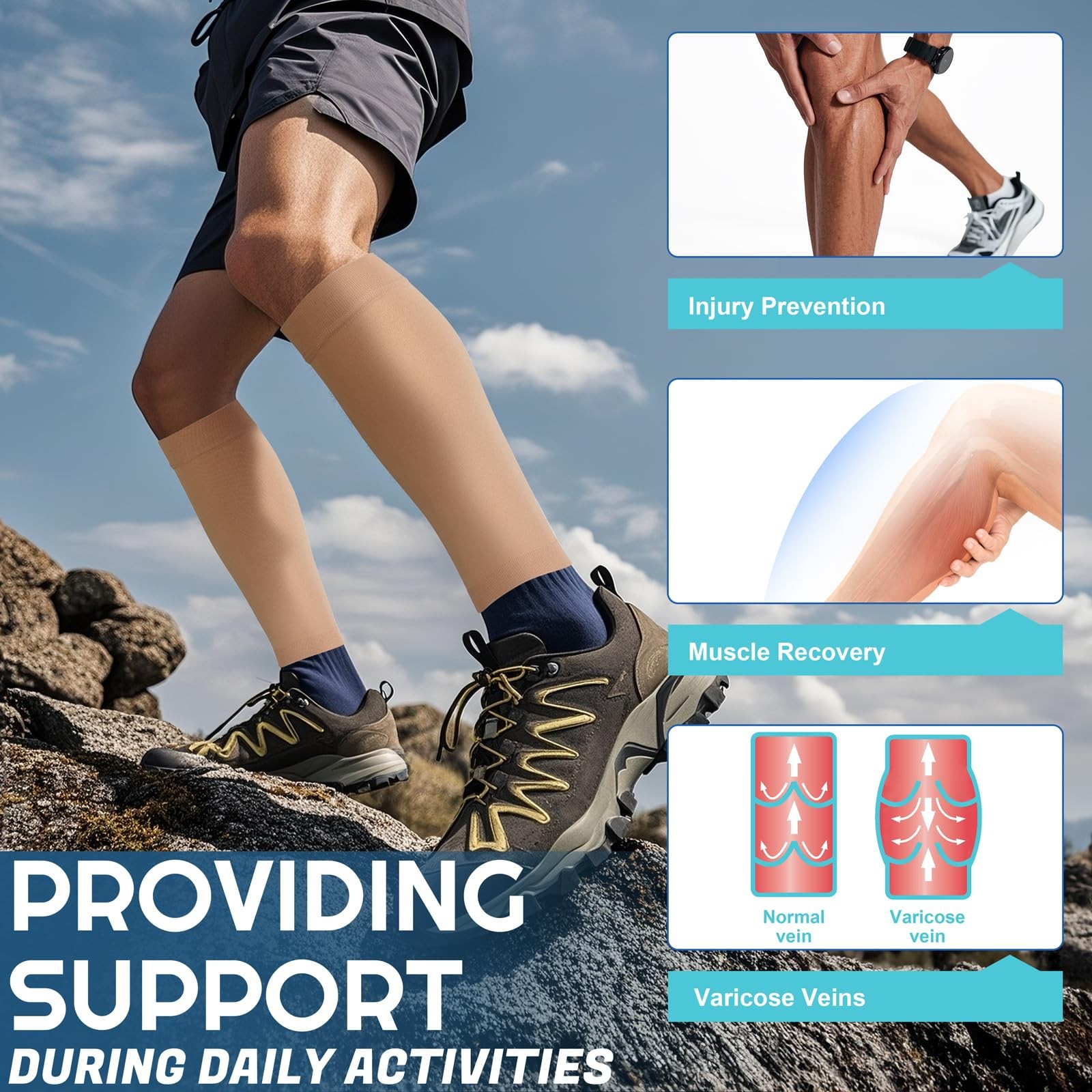 2 Pairs Calf Compression Sleeves Men&Women 20-30mmHg Medical Shin Splint for …