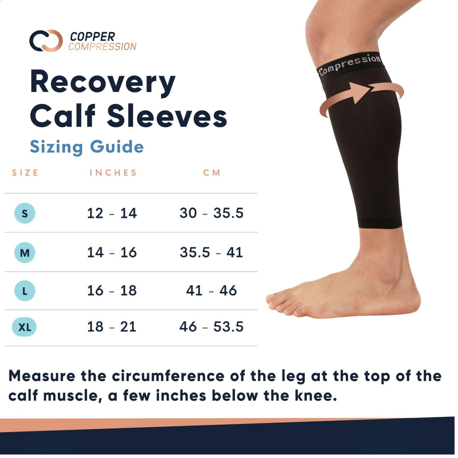 Copper Compression Calf Sleeves for Shin Splints, Medium (1 Pair), Black