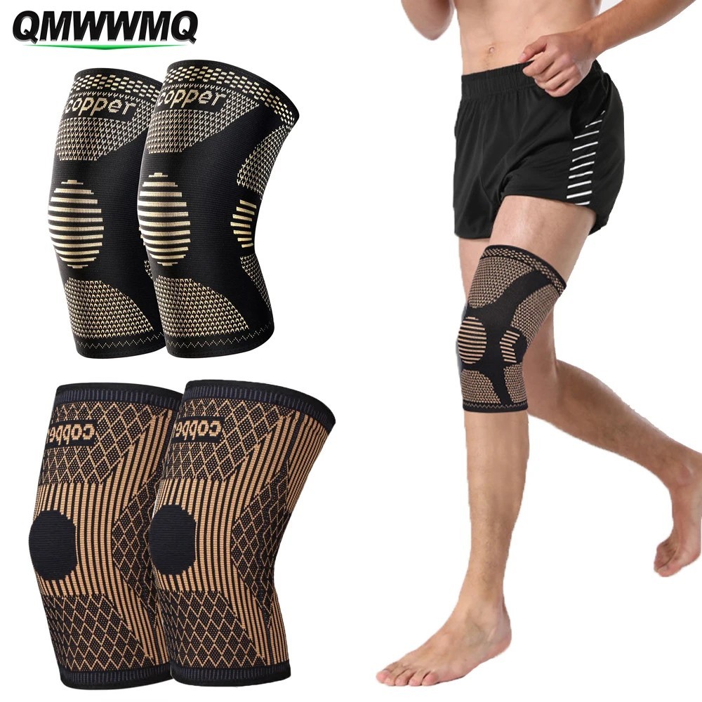 2x Knee Sleeves Copper Silver Compression Brace Support Sport Joint Injury Pain