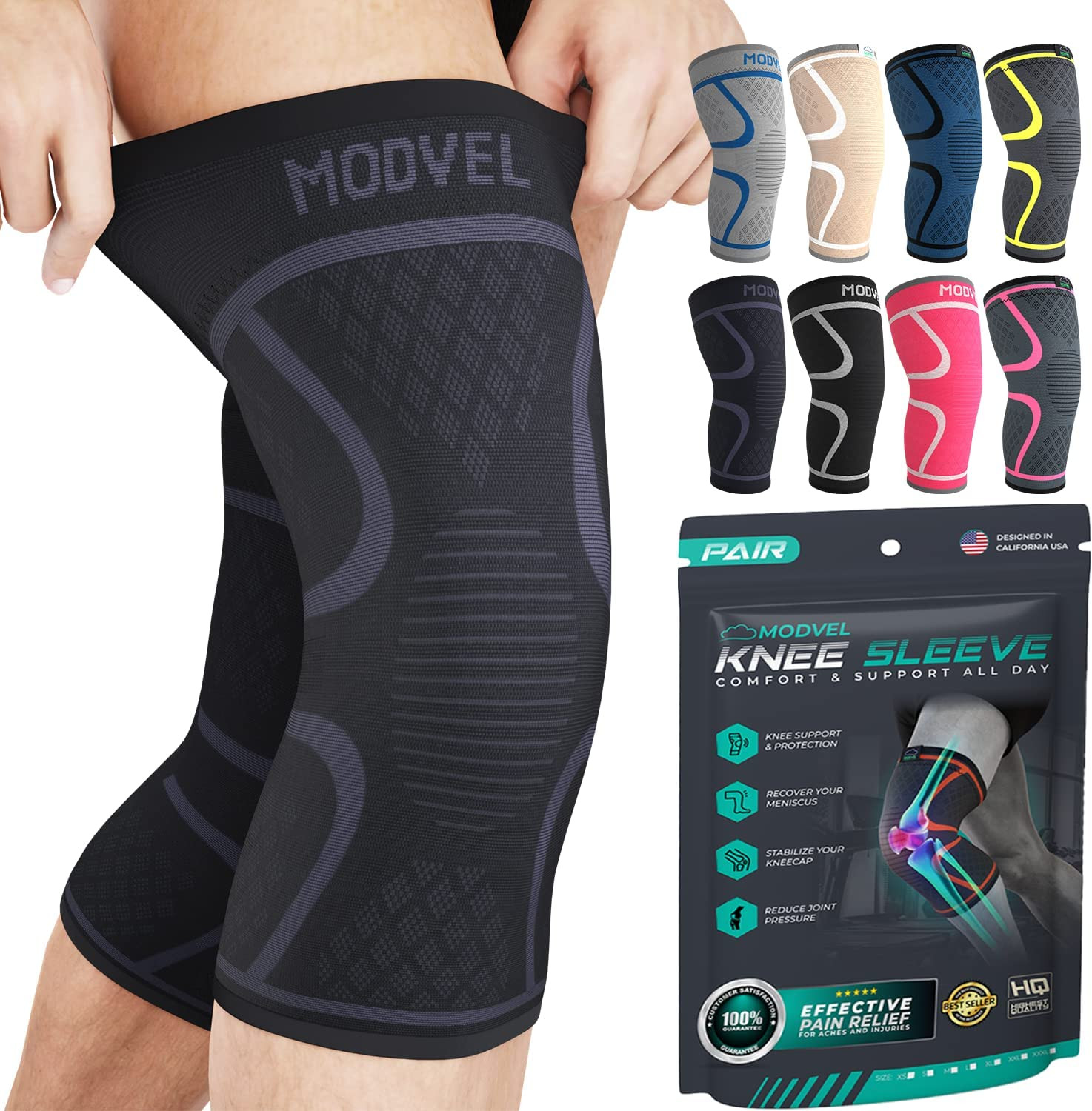 2pcs Large Knee Pads Braces – Running Knee Pain, Compression Sleeve Knee Support