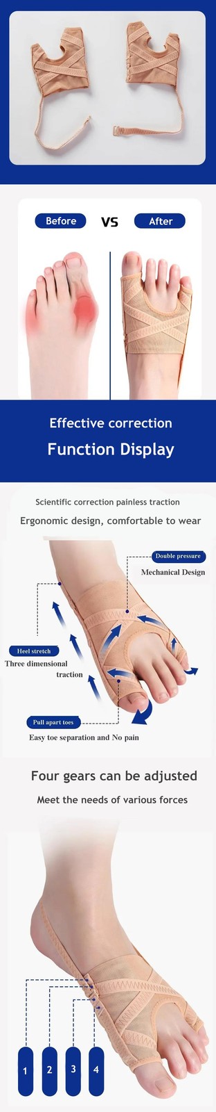 Fabric Bunion Corrector Adjustable Toe Separator Hallux Valgus Sleeve Socks