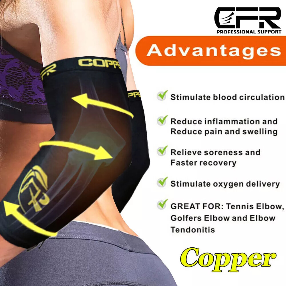 Elbow Support Arm Brace Copper Compression Sleeve Joint Arthritis Pain Relief