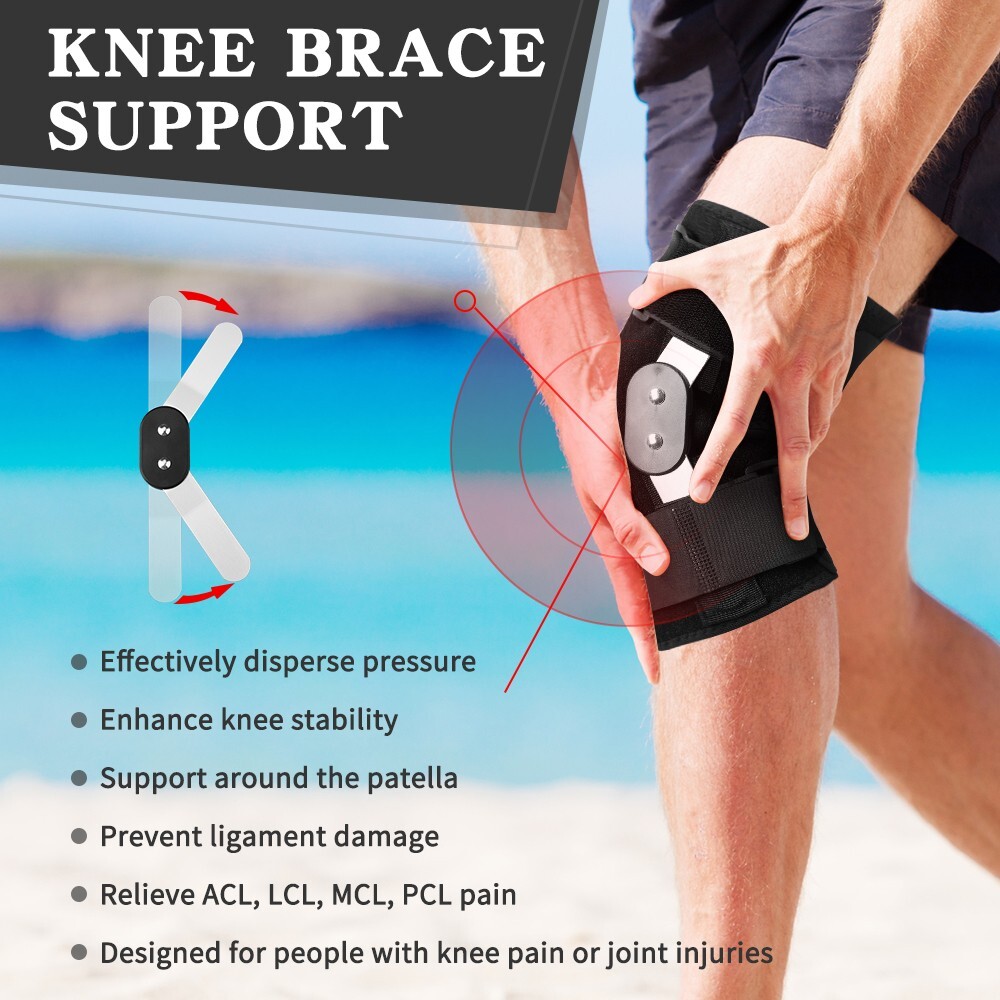 Detachable Aluminum Compression Support Knee Pads Shock Absorption Sports: Black